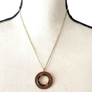Less Is More Tortoise and Wood Acrylic Round Pendant Necklace